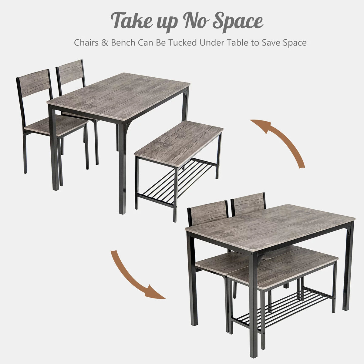4 Pc Dining Table Set with 2 Chairs and Bench R543