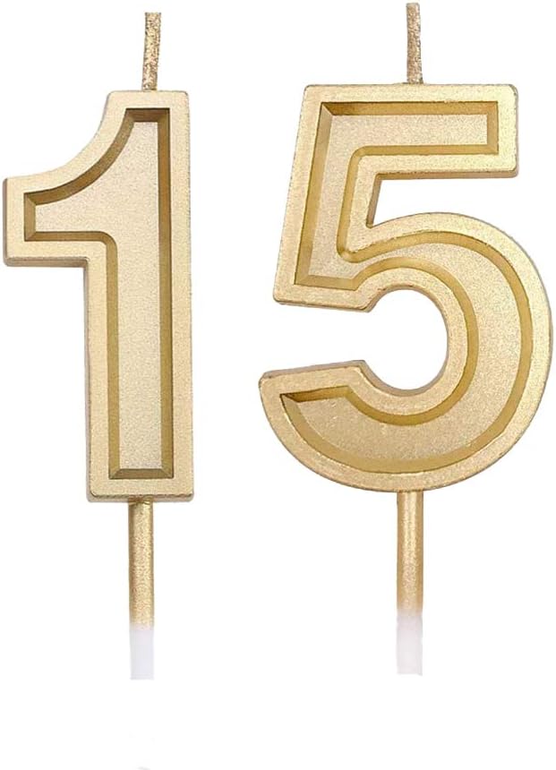 Gold Number 15 Birthday Candles H342