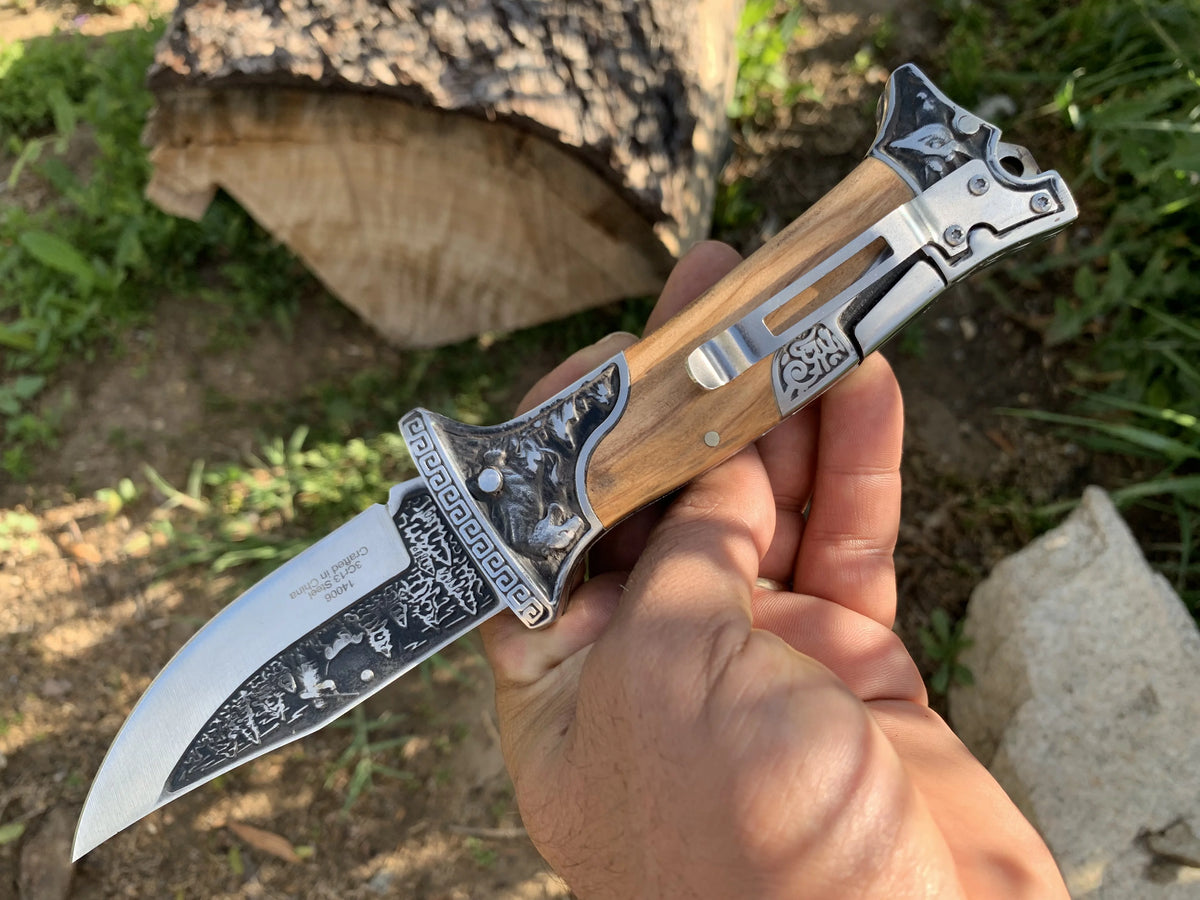 9" Engraved Folding Pocket Knife T9247