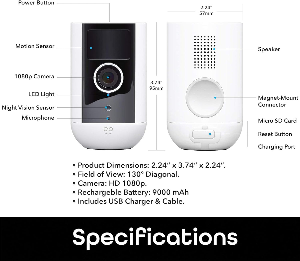Wireless WiFi Security Camera, 1080P Night Vision, Motion Detection, 2-Way Audio P3756