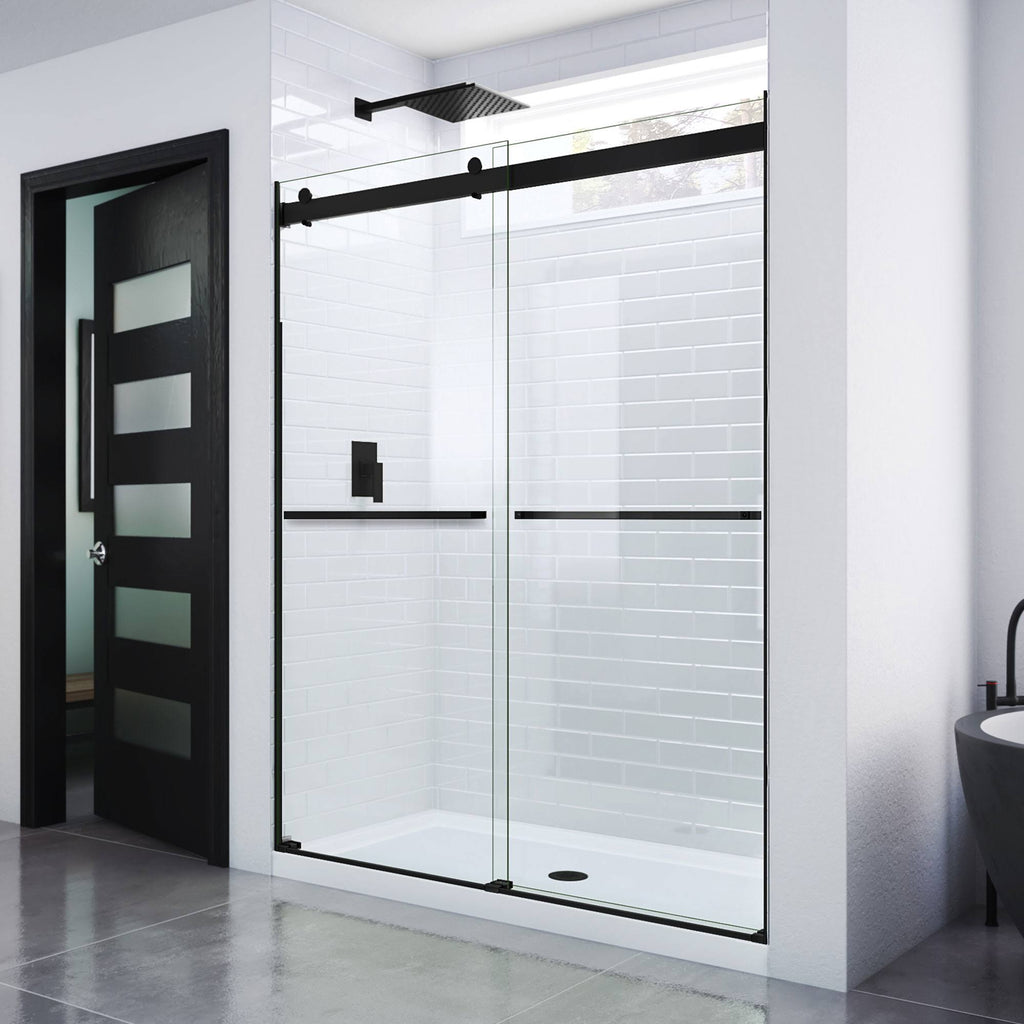 56-60 in. W x 76 in. H Frameless Bypass Shower Door in Satin U547978
