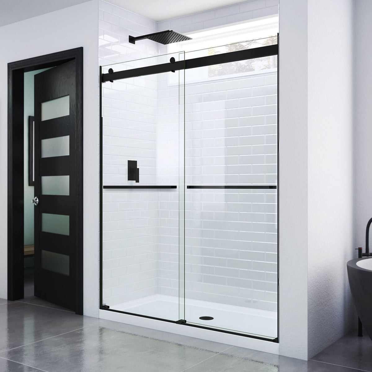 56-60 in. W x 76 in. H Frameless Bypass Shower Door in Satin U547978