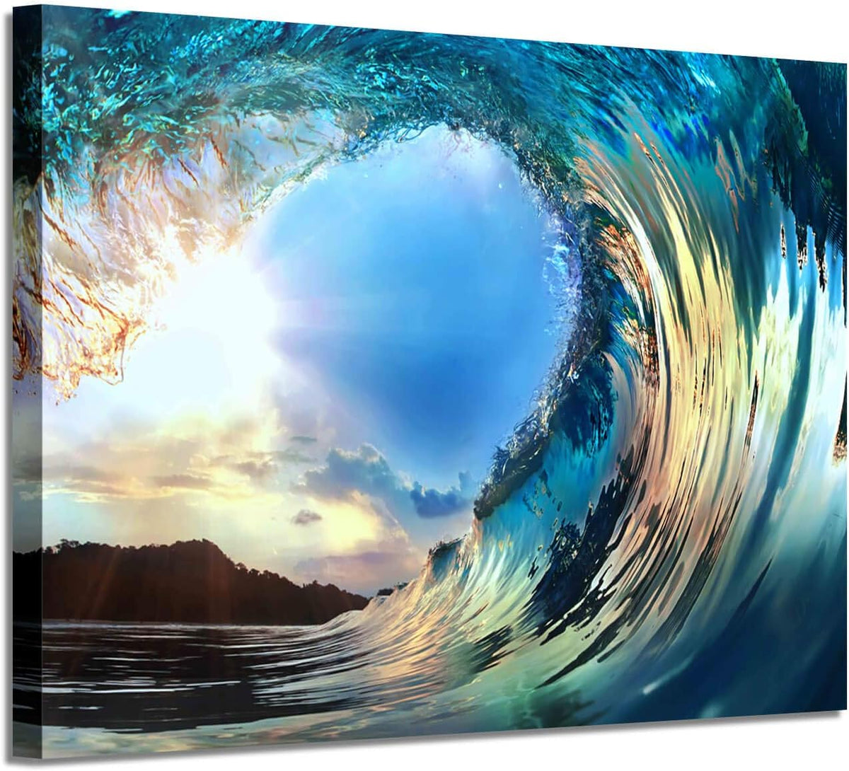Rolling Ocean Waves Tropical Seascape Sunset Wall Art F6507