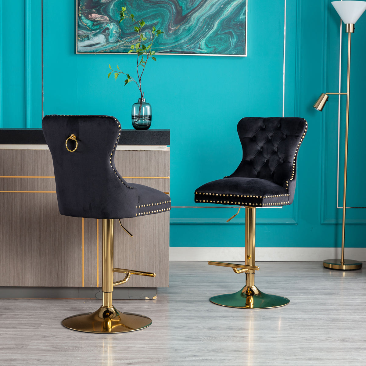 Black Velvet Swivel Bar Stools Set of 2 A291