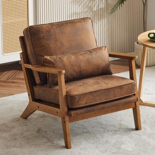 Brown Accent Chair with Lumbar Pillow V4145