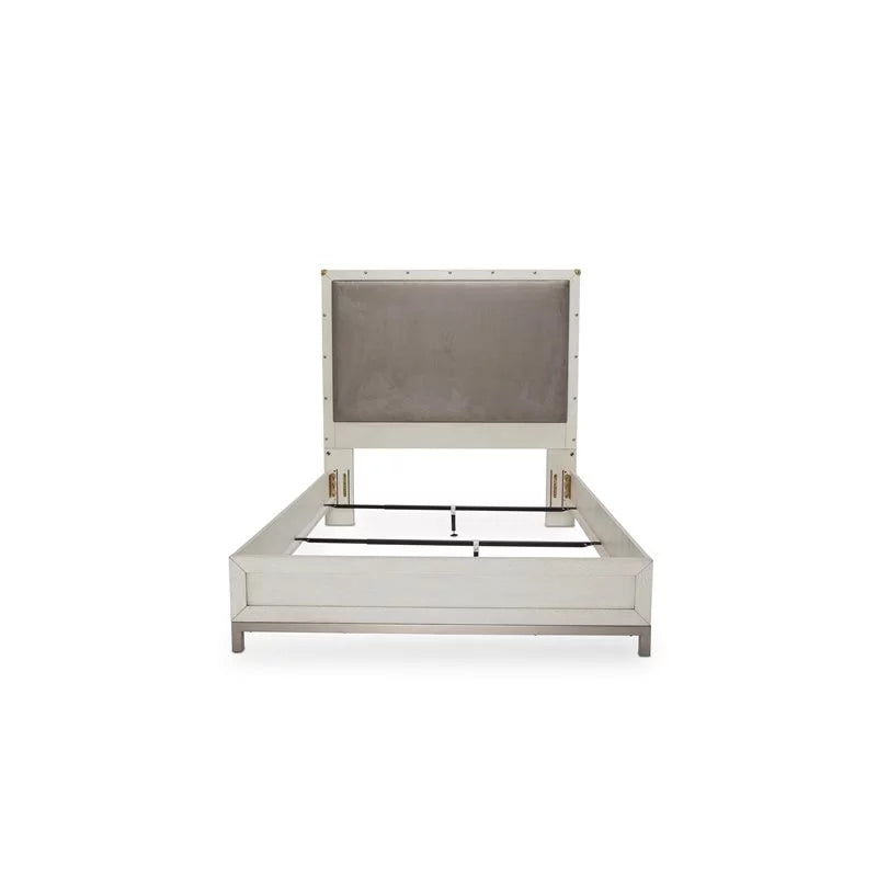 Wood & Faux Suede Queen Panel Bed D1052