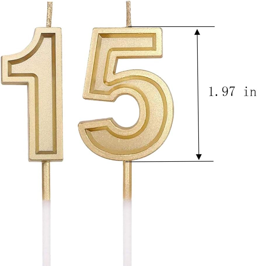 Gold Number 15 Birthday Candles H342