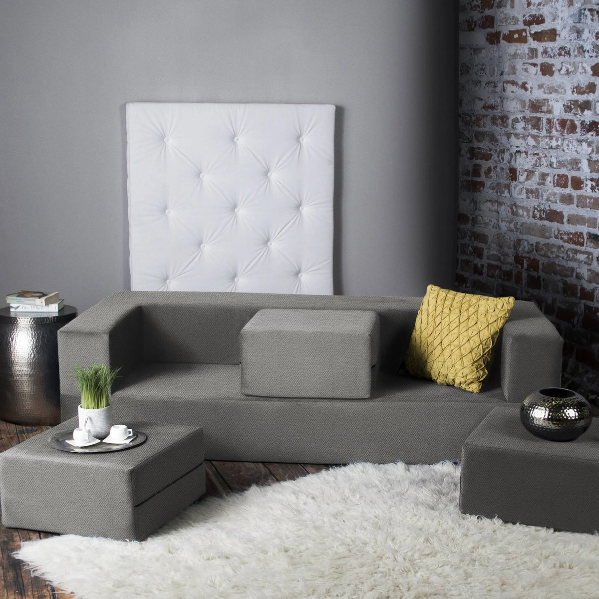 California King Convertible Sleeper Sofa and Ottomans Sand Q603361