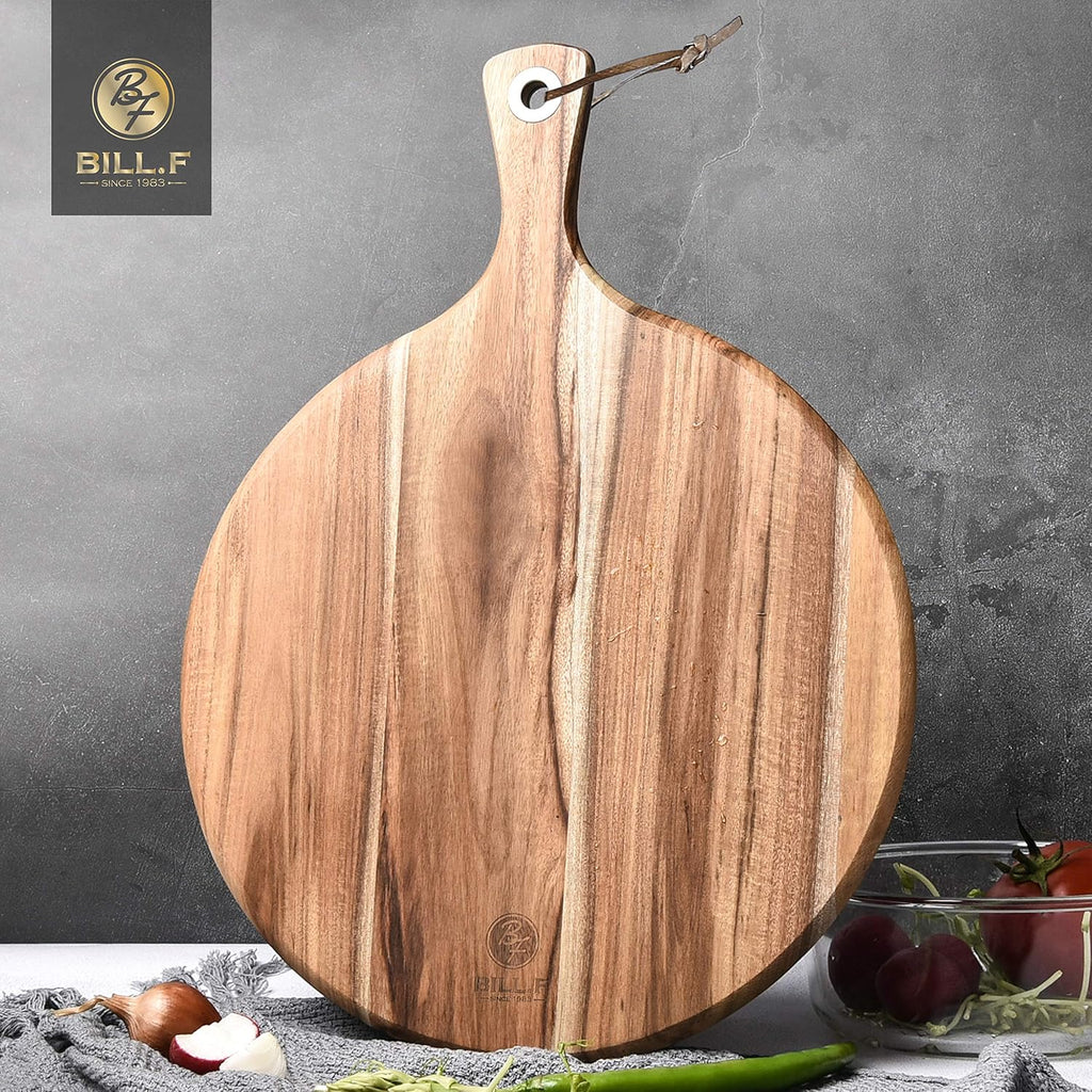 Acacia Wood Pizza Peel Cutting Board Cheese Paddle Board Bread and Crackers Platter with Handle 16 x 12 x 0.5 Inch Pack of 2 R388985