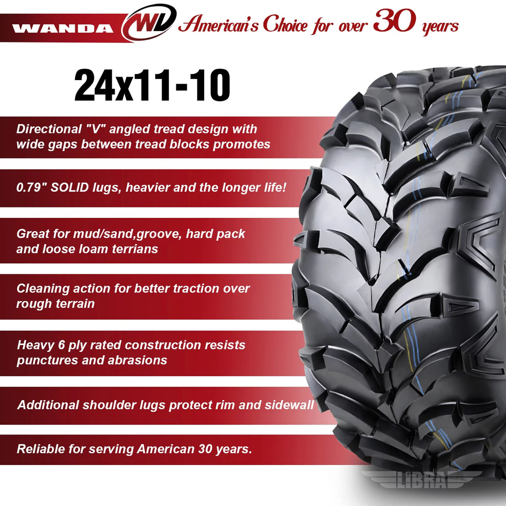 2 New ATV/UTV Tires 24x11-10 6PR S191125