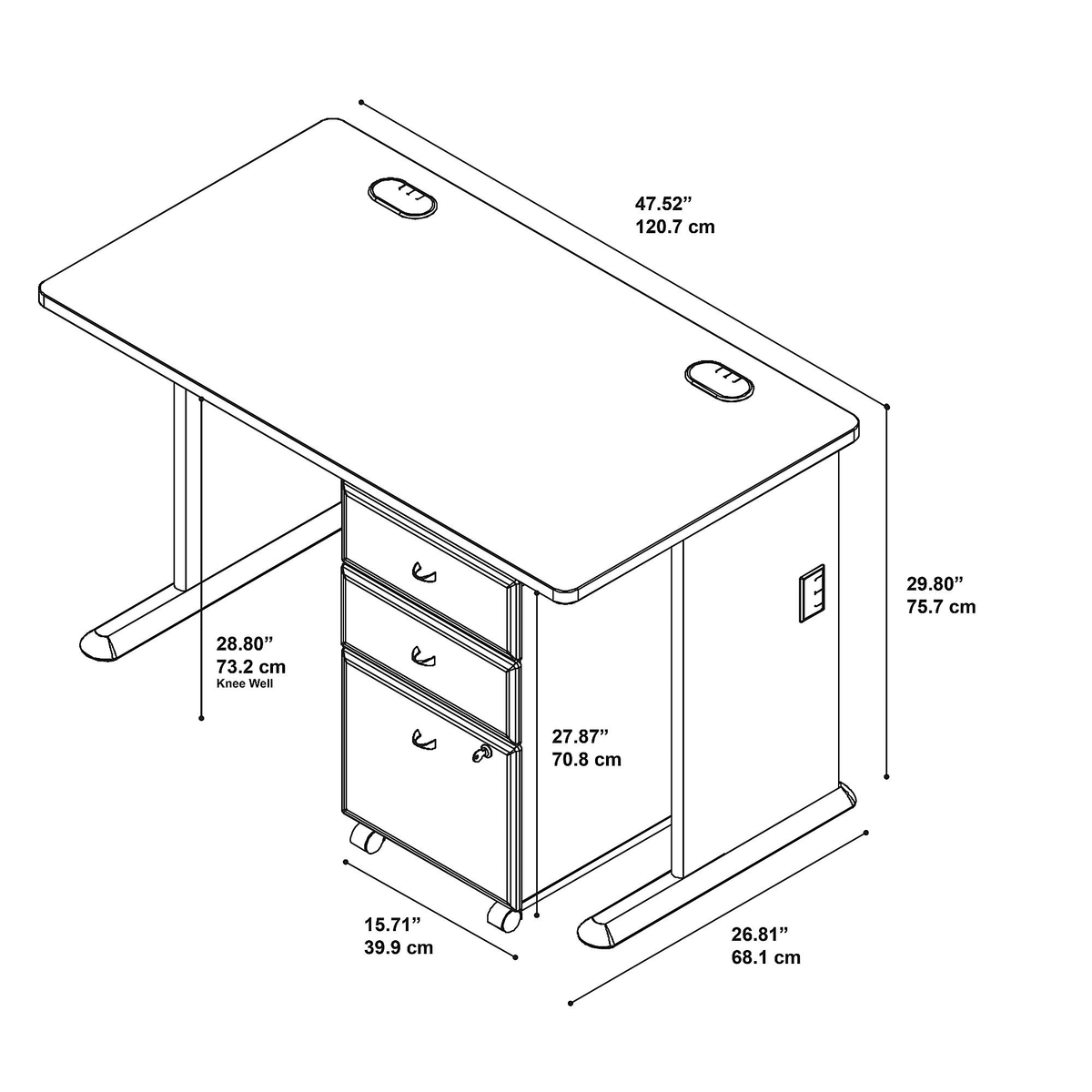 48W Desk with Mobile File Cabinet Natural Cherry Slate B4445