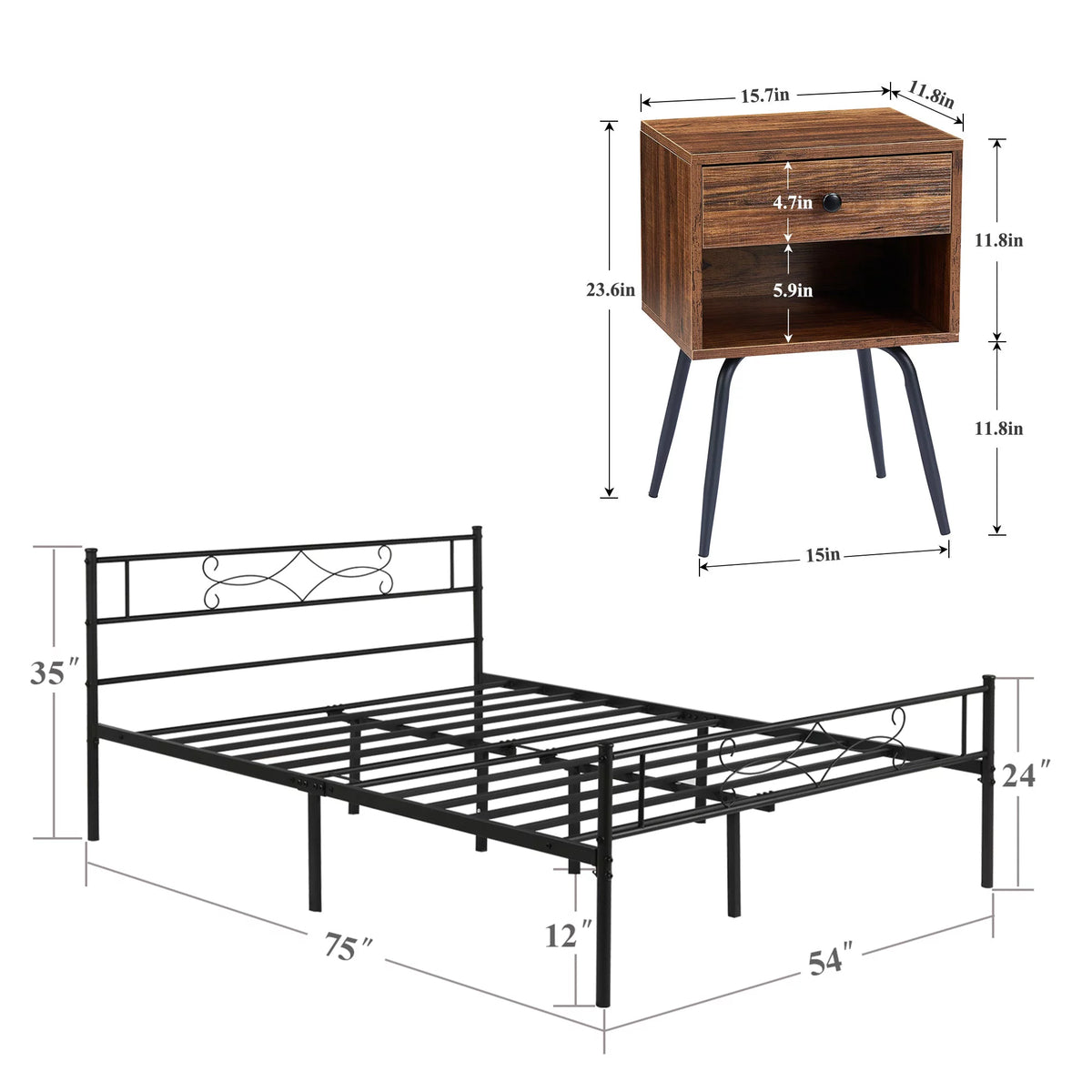 3-piece Full Size Bed Frame and Nightstands Z209