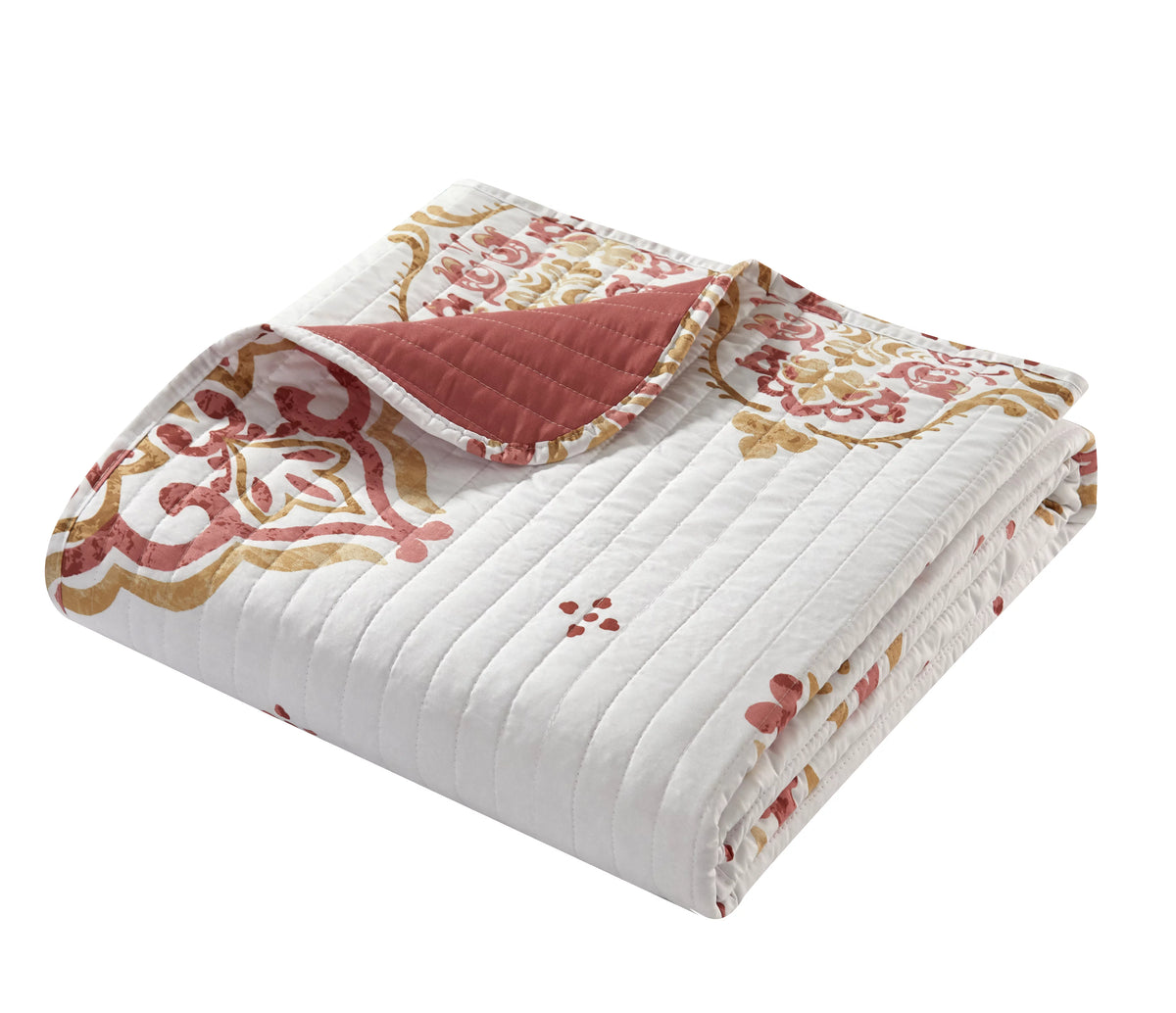 9-Piece Medallion Quilt Set King Coral Gold White M166386