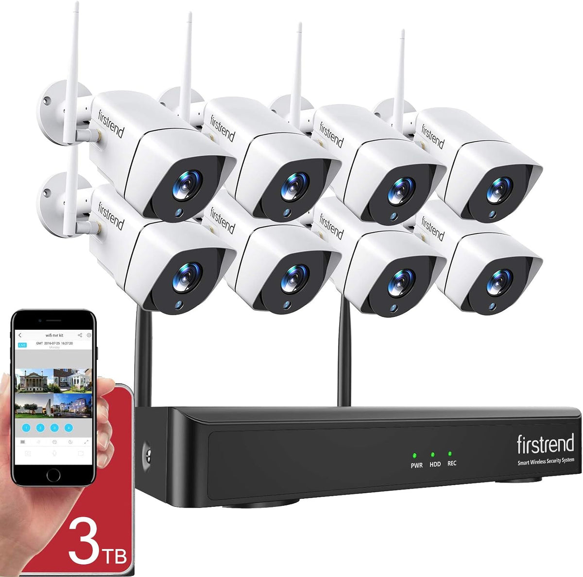Wireless Security Camera System 8CH NVR with 8pcs 1080P HD Camera and 3TB Hard Drive H58130