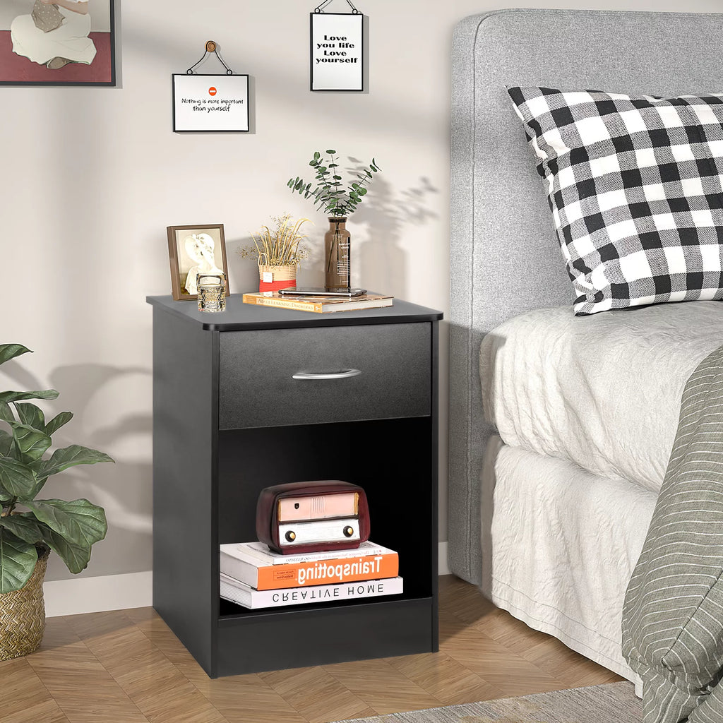 Black 2pcs Wood Nightstand with Drawer T525