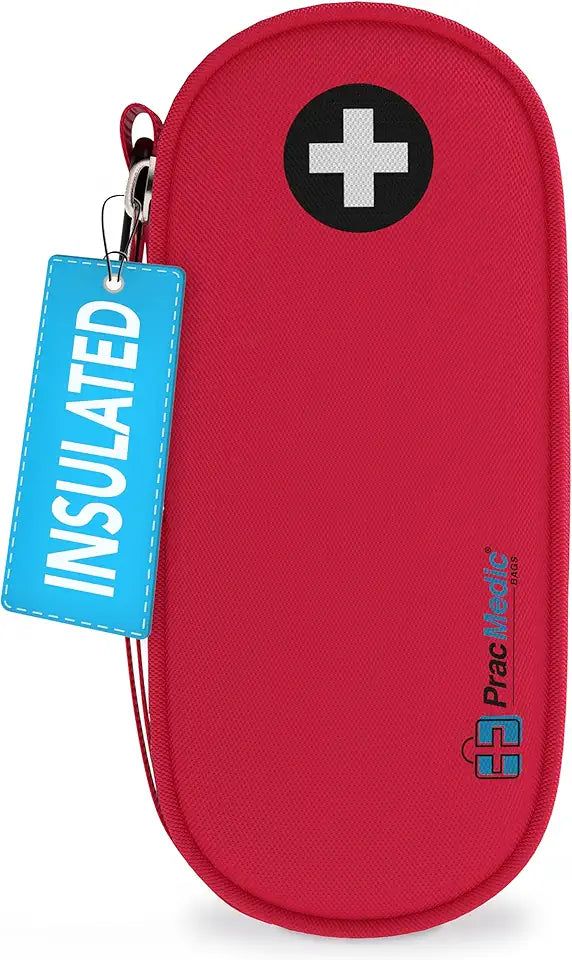 Insulated Compact EpiPen Carry Case holds 2 Epipens or Auvi-Q, Inhaler, Antihistamine Meds Red C375