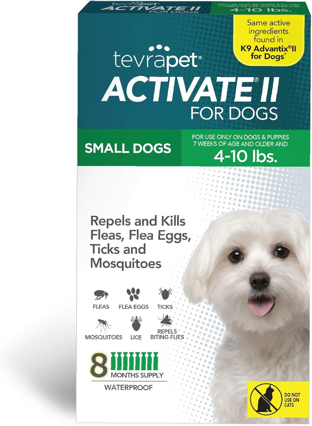Flea and Tick Prevention for Dogs, Small 4-10 lbs, 8 Monthly Doses, Clear Pack of 2 T922060