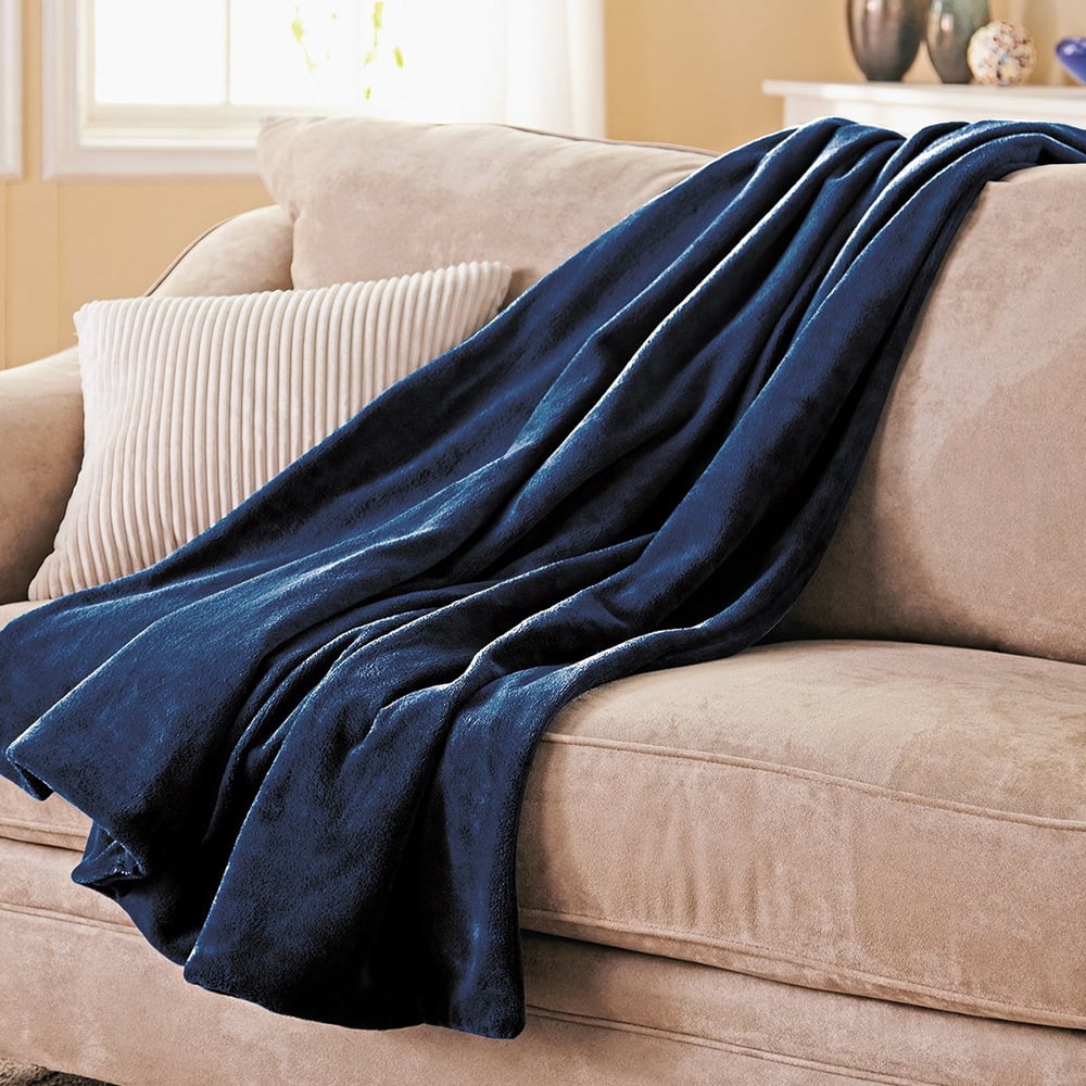 Royal Blue Microplush Heated Throw Blanket Q8214