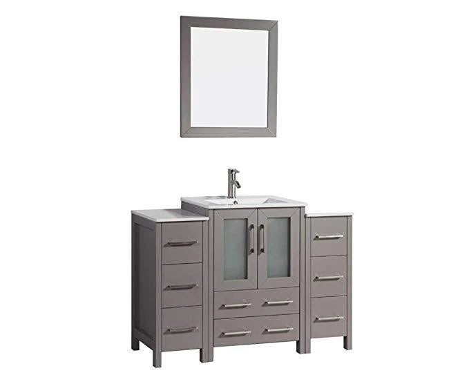 48 in. Single Sink Vanity Cabinet with Ceramic Sink & Mirror Grey B345