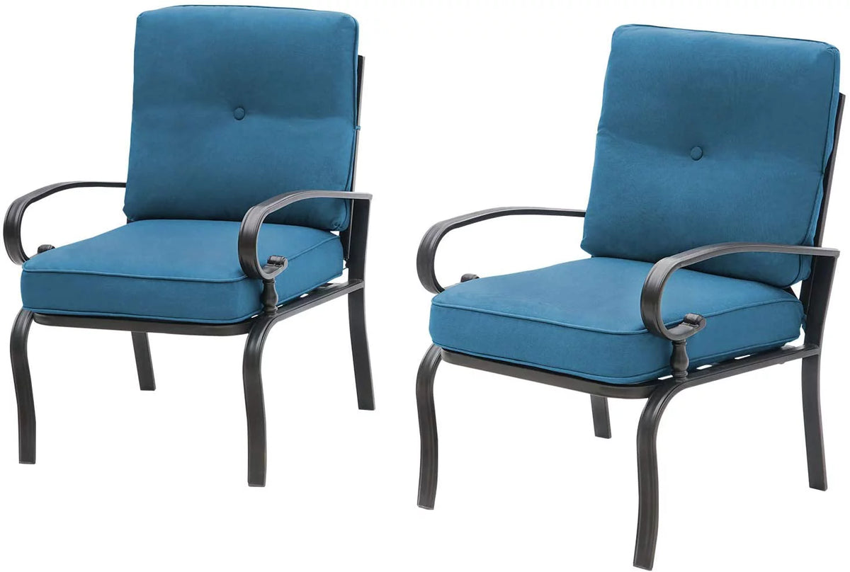 Patio Chairs Outdoor Wrought Iron Dining Chairs with Peacock Blue Cushions, Set of 2 F9819
