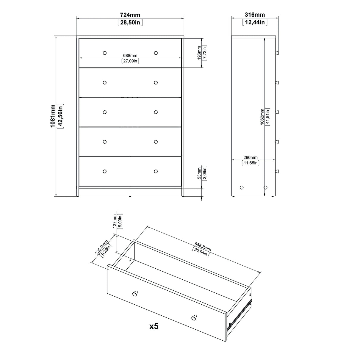 5 Drawer Chest Grey L774