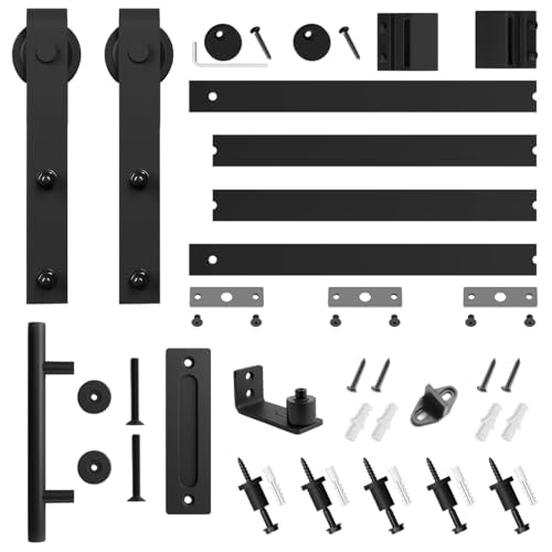 6.8FT Sliding Barn Door Hardware Kit with Track Kit, Pull Handle Set and Floor Guide O296