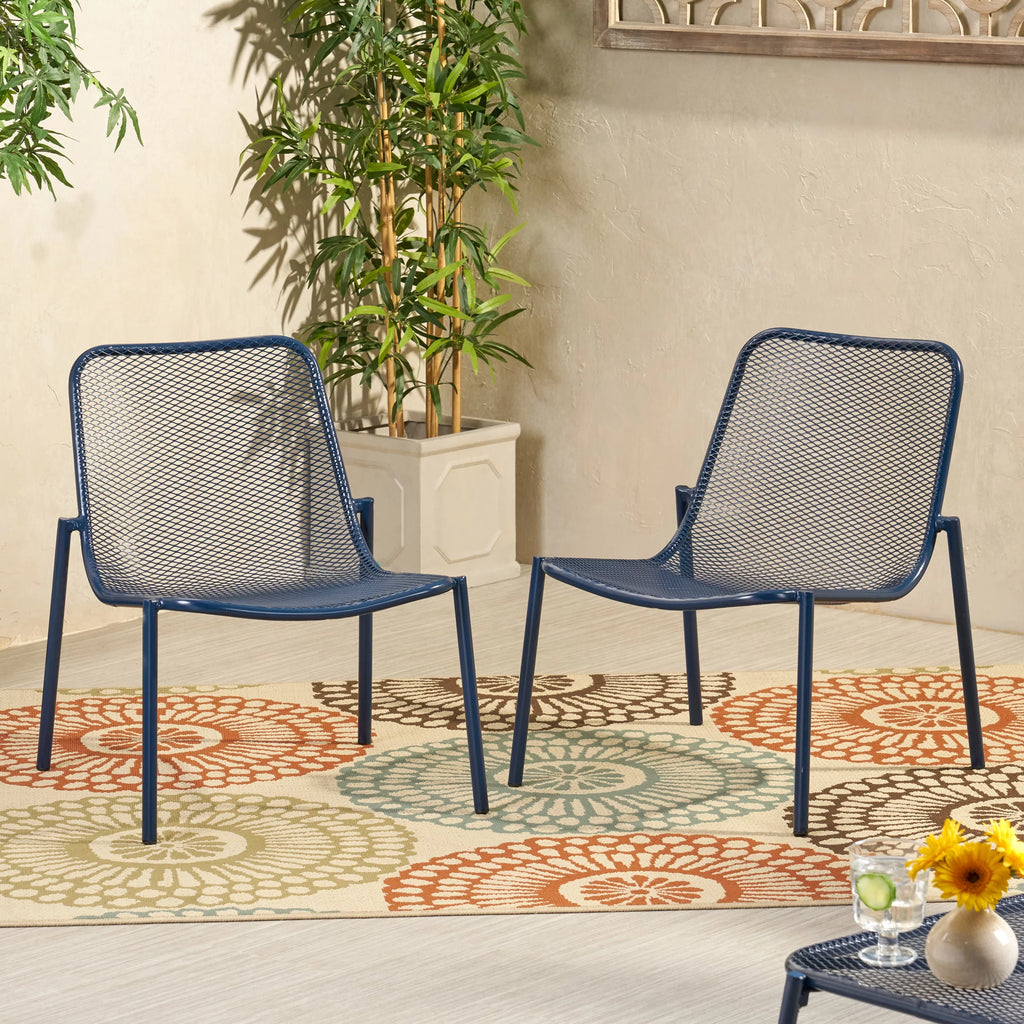 Matte Navy Blue Outdoor Dining Chair Set of 2 W754085