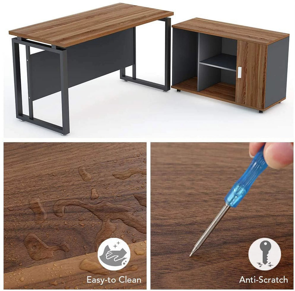 55 inch L-Shaped Computer Desk with File Cabinet P2028