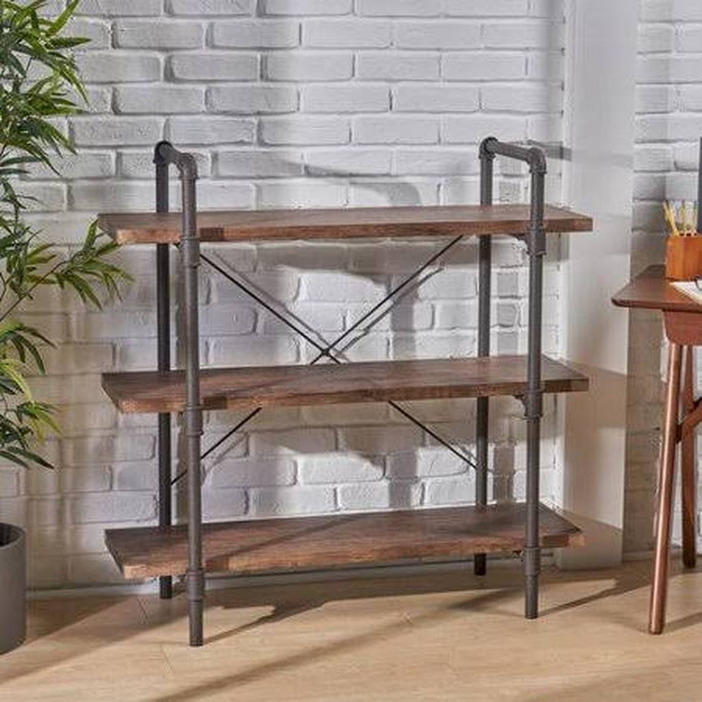 Brown 3 Tier Faux Wood Etagere Bookcase F58354