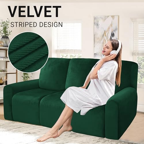 Dark Grey 2 Seater Stretch Velvet Recliner Sofa Cover A9107