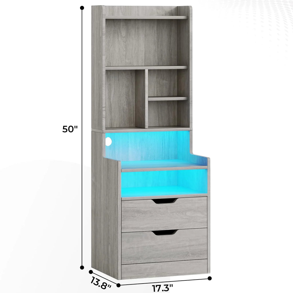 Set of 2 Gray Nightstand with Charging Station and 2 Drawers D861055