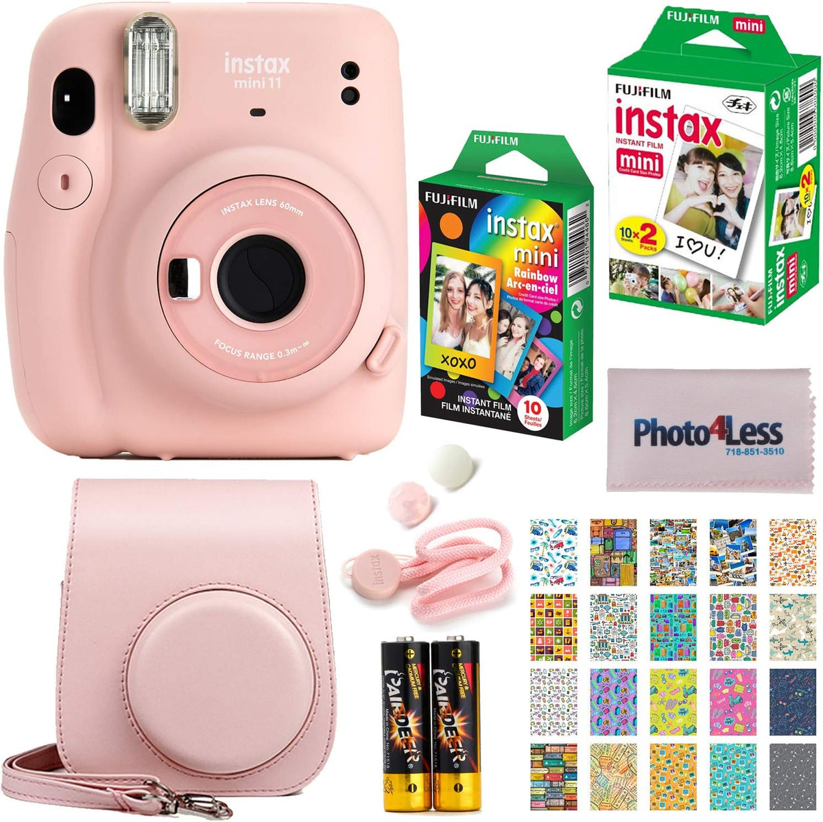 Lilac Purple Instant Camera with Twin Pack Film, Rainbow Film, Case and Travel Stickers N644421