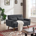 48" Linen Loveseat Sofa with 2 Throw Pillows and Wooden Legs C72136