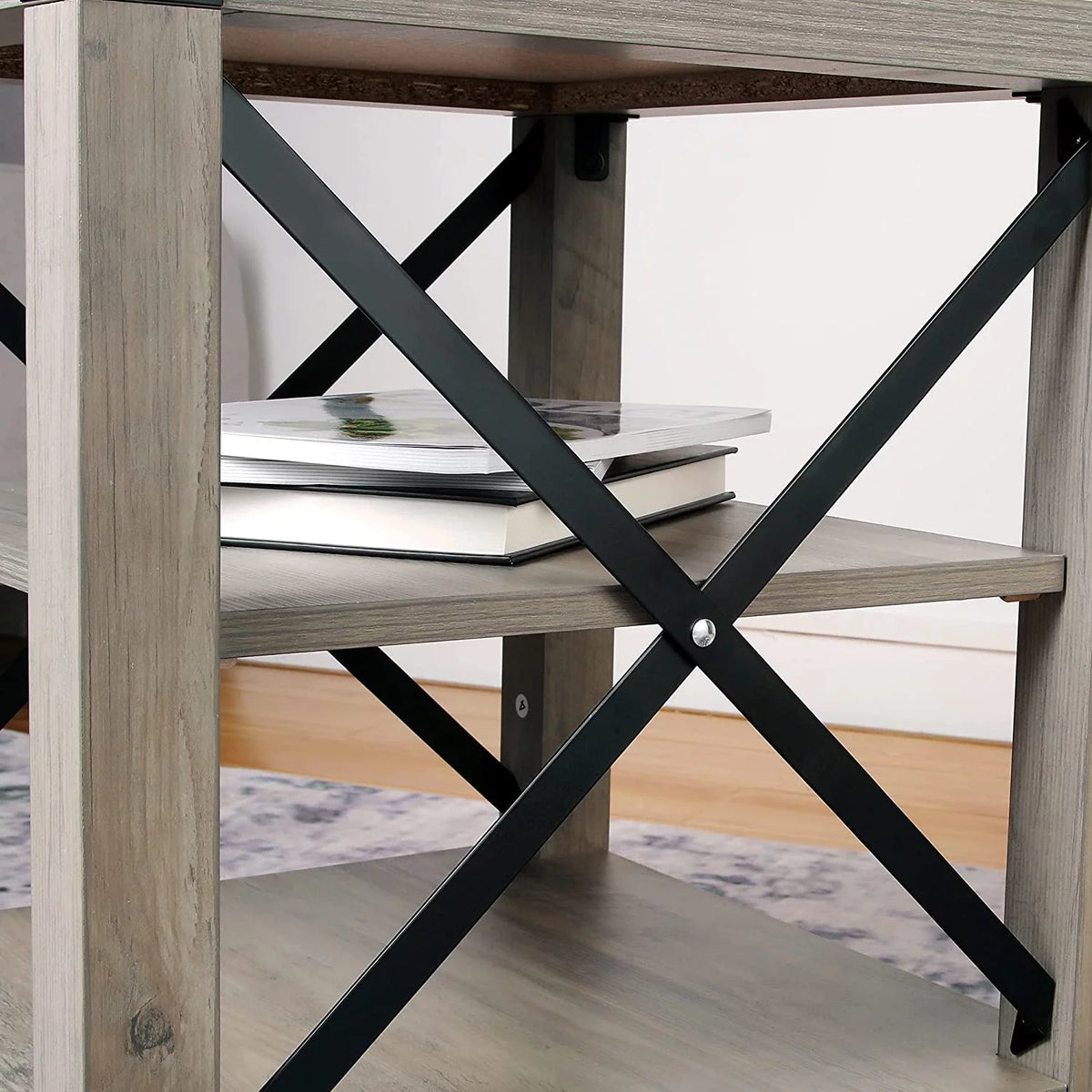 Set of 2 Rustic End Table with Storage Shelf E3215