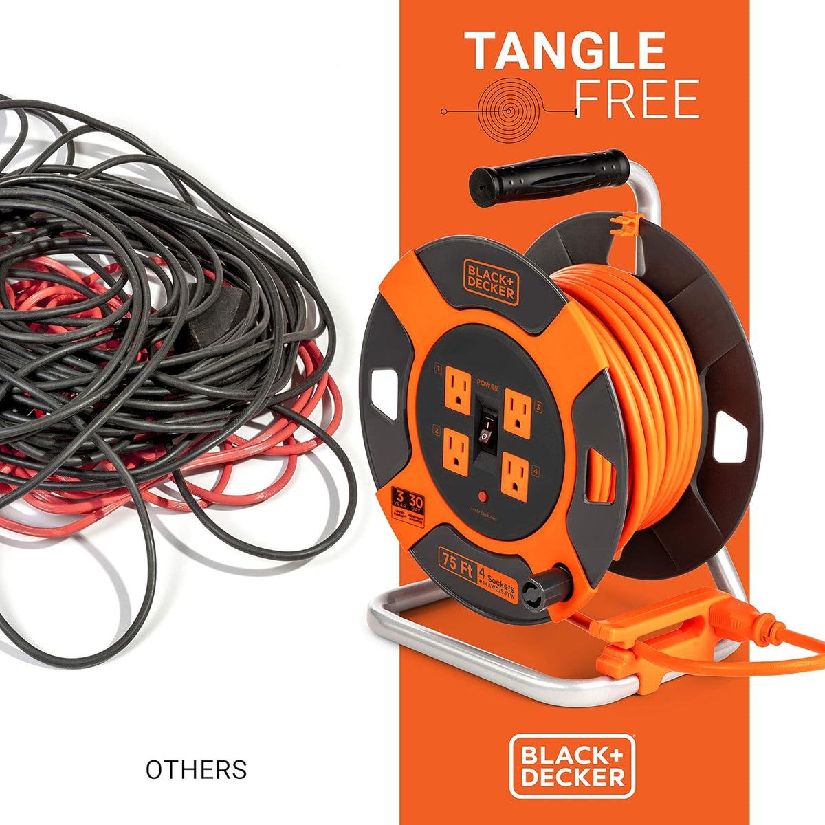 75 ft 14AWG SJTW Retractable Extension Cord with 4 Outlets V515972