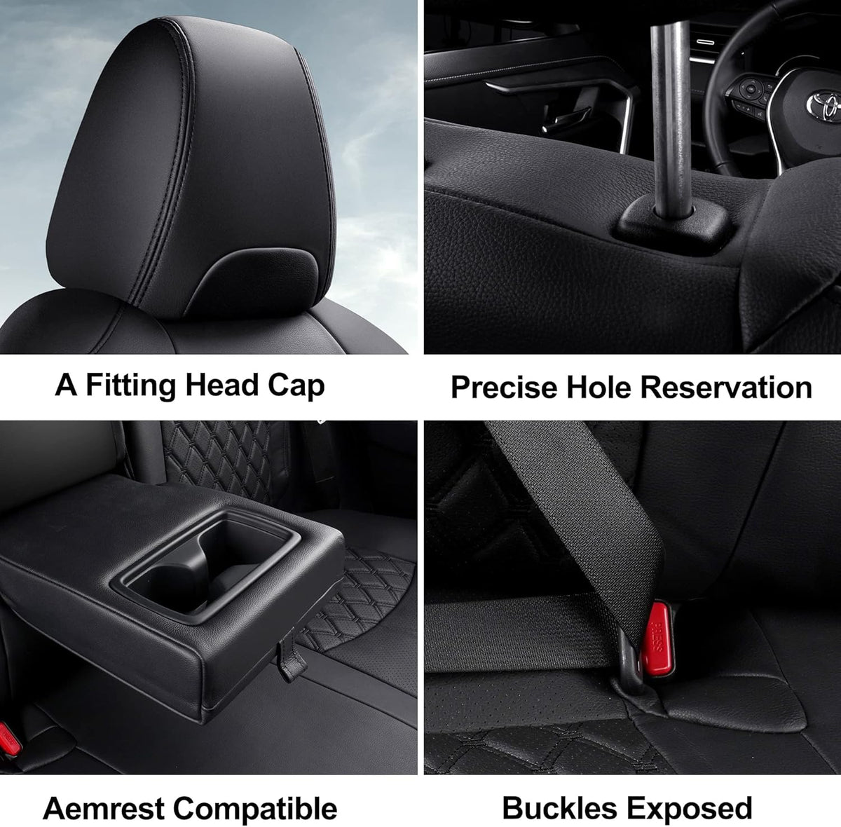 Pu Leather Car Seat Covers Full Set for Toyota RAV4 Hybrid 2019 2020 2021 2022 (Black) M8731