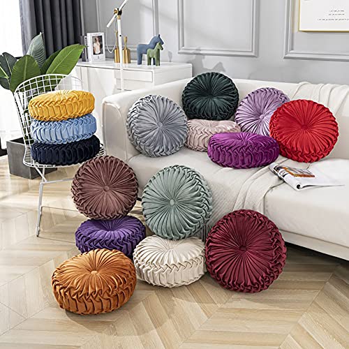 Burgundy Velvet Pleated Circle Floor Pillow Z1078