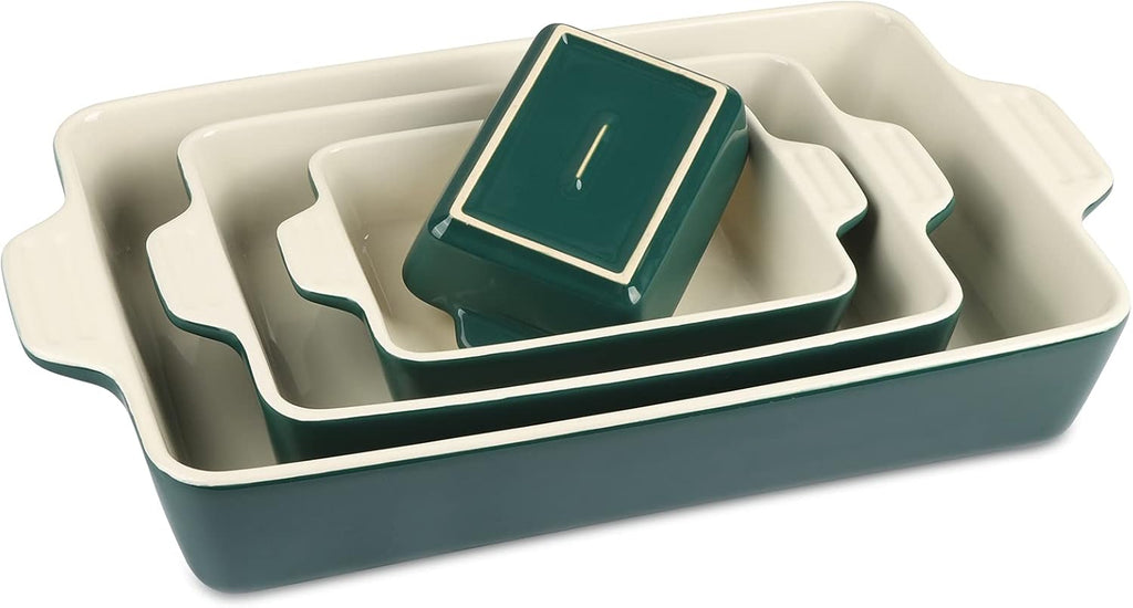 Ceramic Baking Dish Set of 4 Pcs, Rectangular Porcelain Bakeware, 14.7 x 8.5 x 2.6 Inches P871