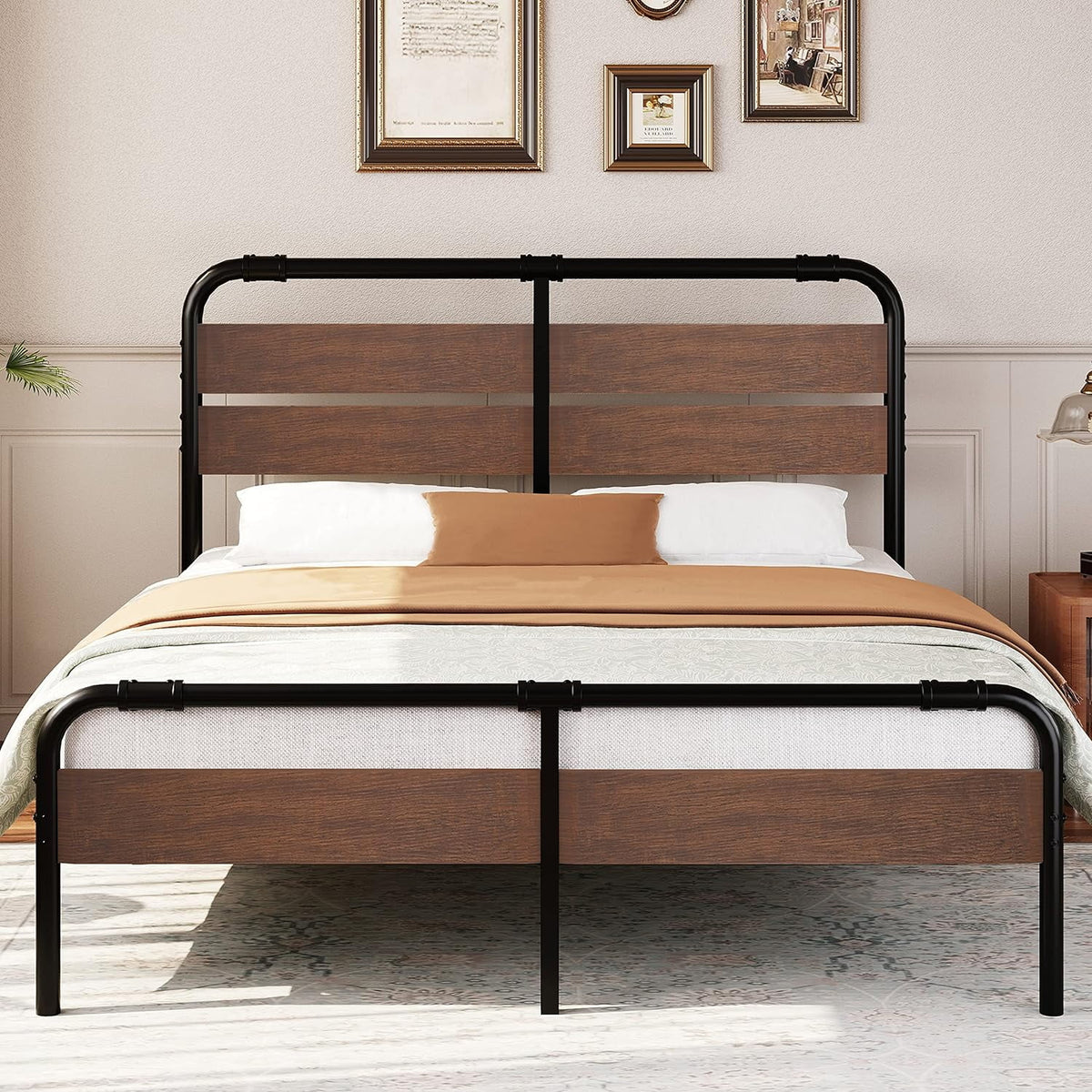 King Size Vintage Wood Headboard Platform Bed Frame 16 Inches High S5577