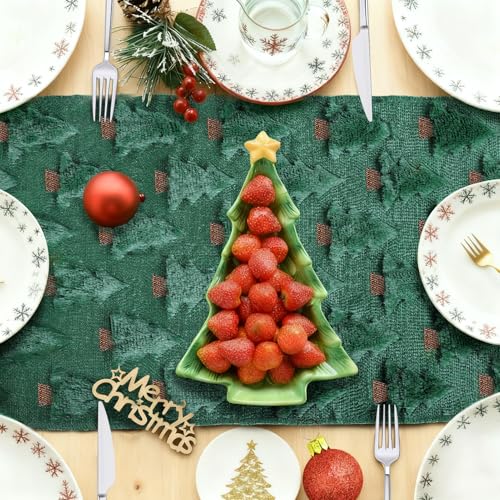 Christmas Table Runner Green Soft Plush Faux Fur Jacquard 13x72 Inch O297291