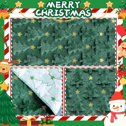 Christmas Table Runner Green Soft Plush Faux Fur Jacquard 13x72 Inch O297291