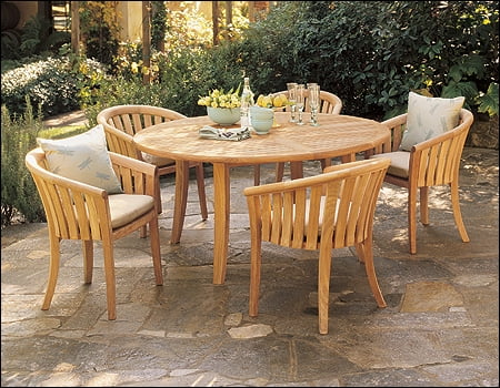 Grade-A Teak 5 Pc Outdoor Dining Set with 52" Round Table and 4 Arm Chairs W1580