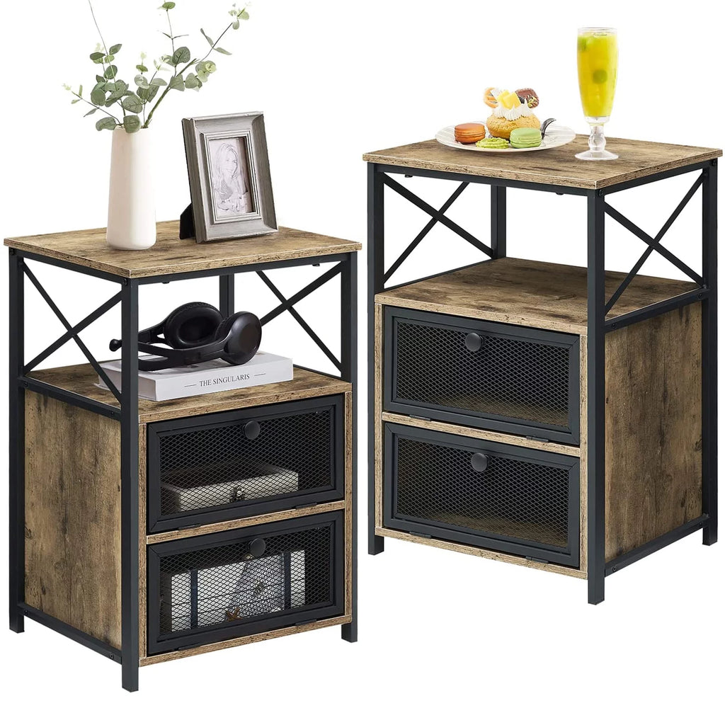 Set of 2 Flip Drawer End Table Grey T24038