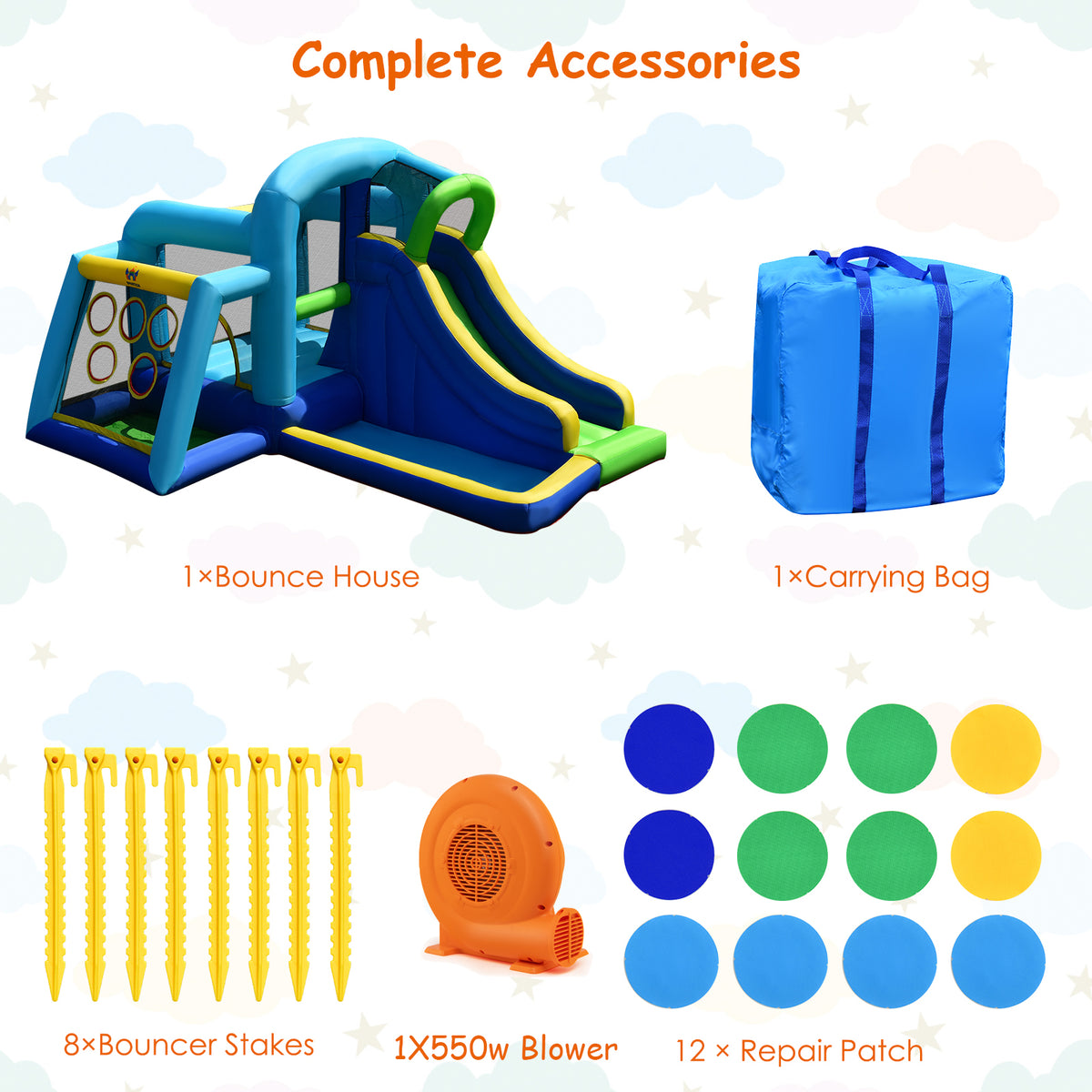 Inflatable Bouncer Climbing Bounce House Kids Slide Park Ball Pit with 550W Blower H339919