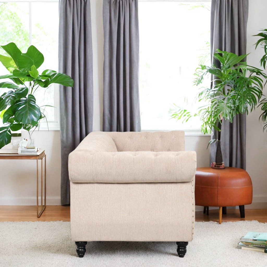 Beige Plush Upholstered Sofa with Solid Wood Legs B7471