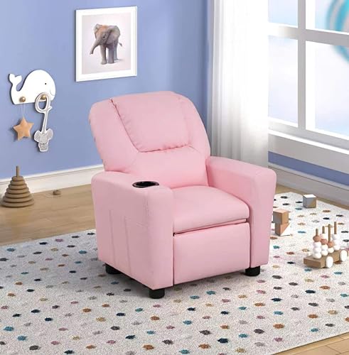 Pink PU Leather Kids Recliner Chair with Cup Holder S97175