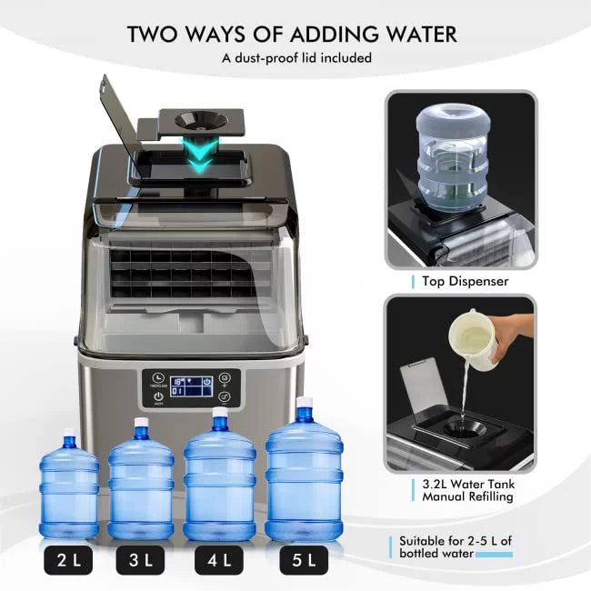 Compact Ice Maker Machine, 45 Lbs/24H, 24 Pcs/13 Mins, Self-Cleaning F3742