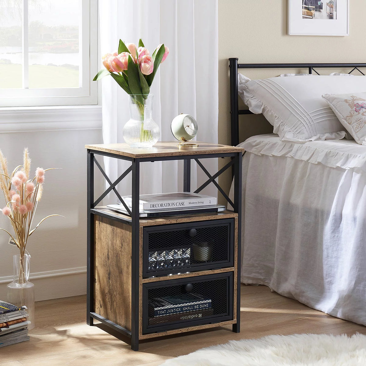 Set of 2 Flip Drawer End Table Grey T24038