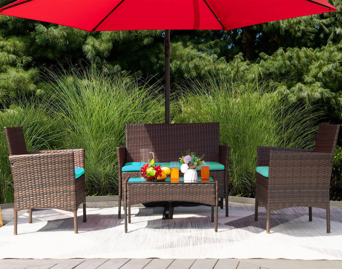 4 Pieces PE Rattan Wicker Patio Conversation Set J4775