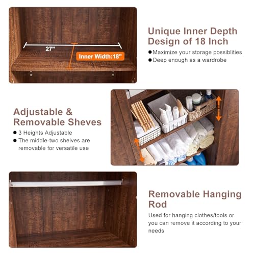 32'' Dark Rustic Oak Storage Cabinet with Adjustable Shelves B653